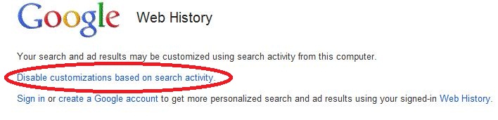 Disable customizations based on search activity