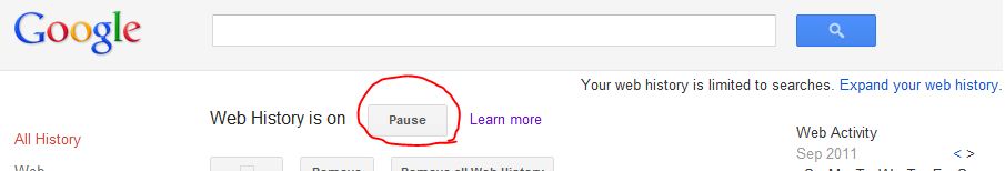 pause web history