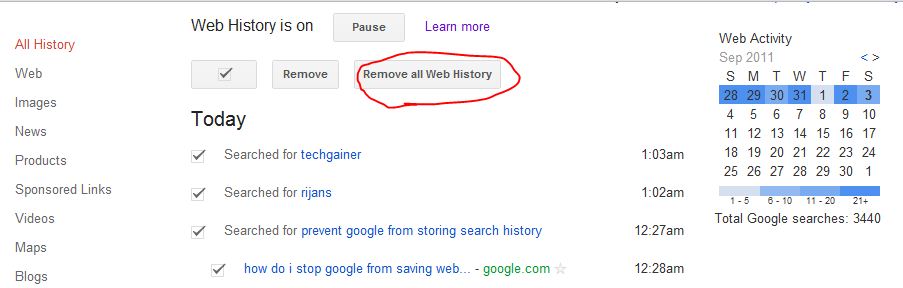 remove web history