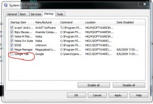 Unmark GTalk to stop it's auto startup Unmark GTalk to stop it's auto startup