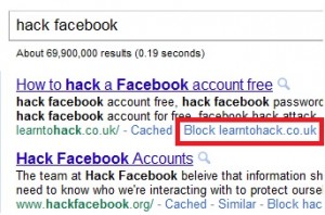 Block a link from appearing in Google search