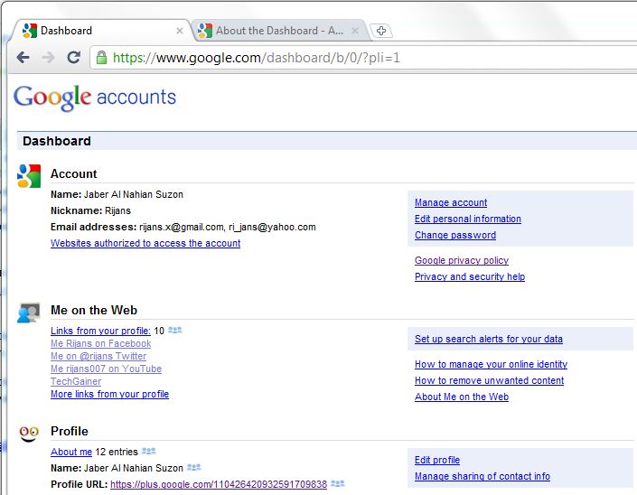 Google Dashboard Google Dashboard