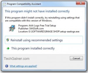 Program compatibility assistant Program compatibility assistant :This program might not have installed correctly