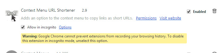 Context menu url shortener