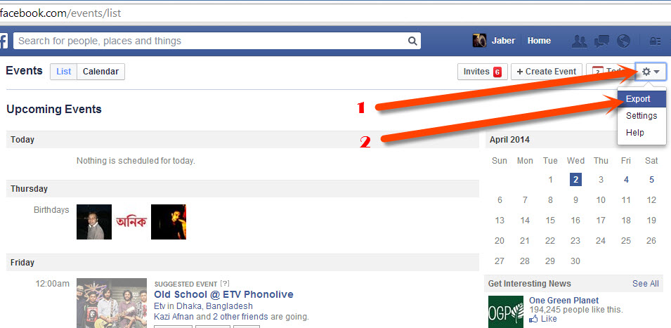 Export Facebook Events