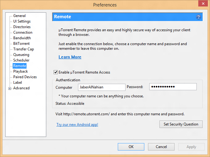 Enable uTorrent remote access