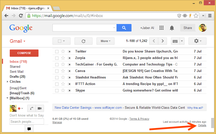 Link to Gmail access activity