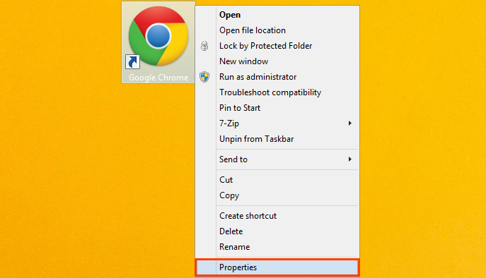 Chrome shortcut properties