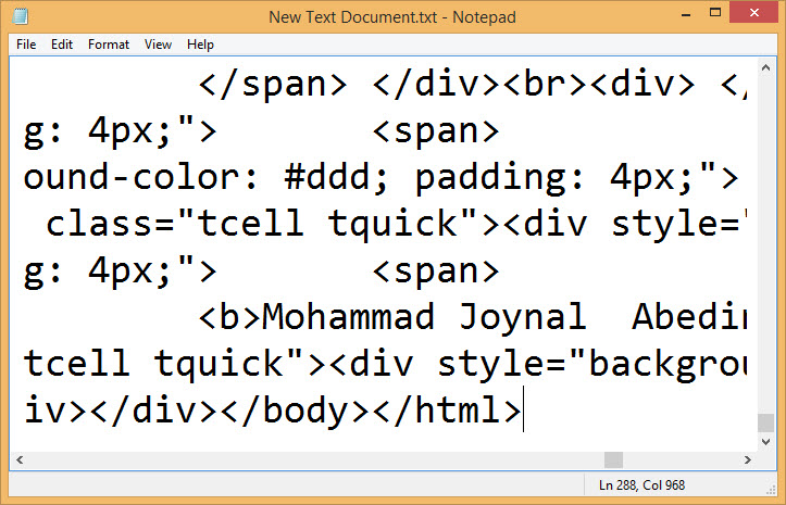 Paste html source code in text document