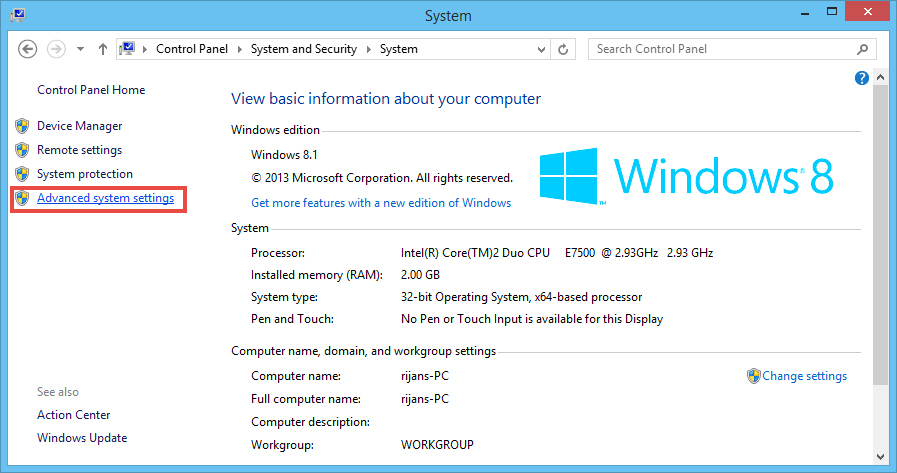 Choose Advanced system settings