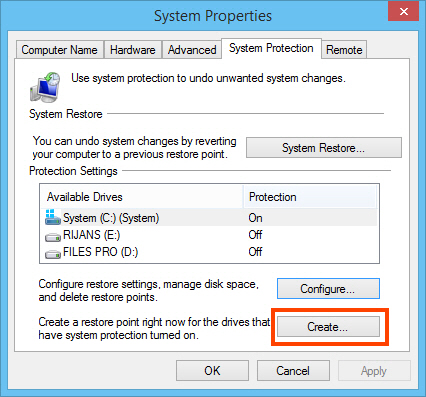 Create restore point