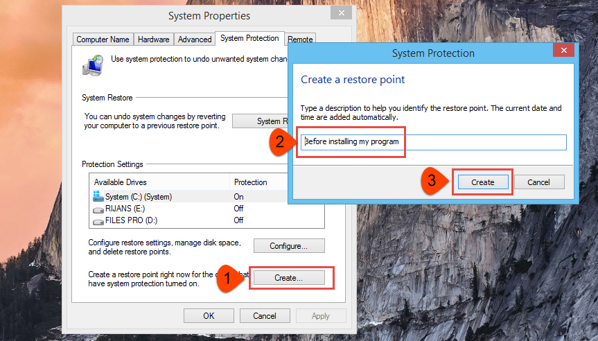 Gave a name to the restore point