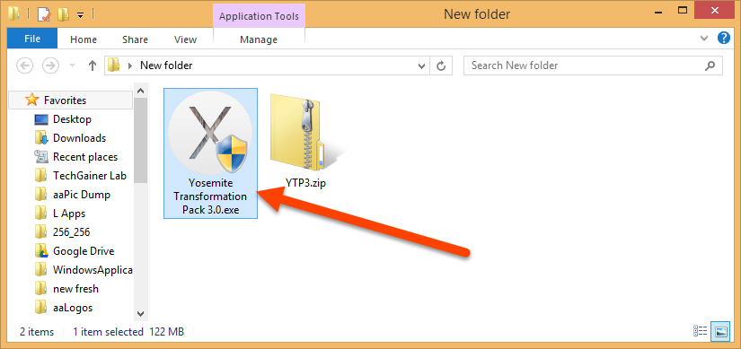 Click on the Pack installer executable file Yosemite transformation pack installer