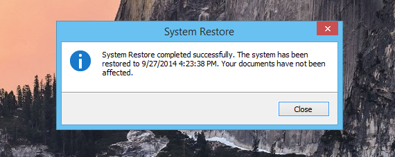 Restore success message