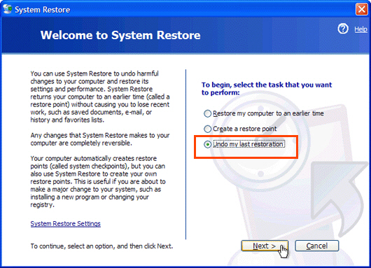 Undo System Restore on Windows XP