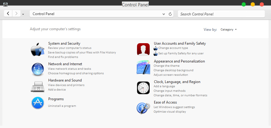 Windows Control Panel in Mac style Windows control panel looks like Mac Preference