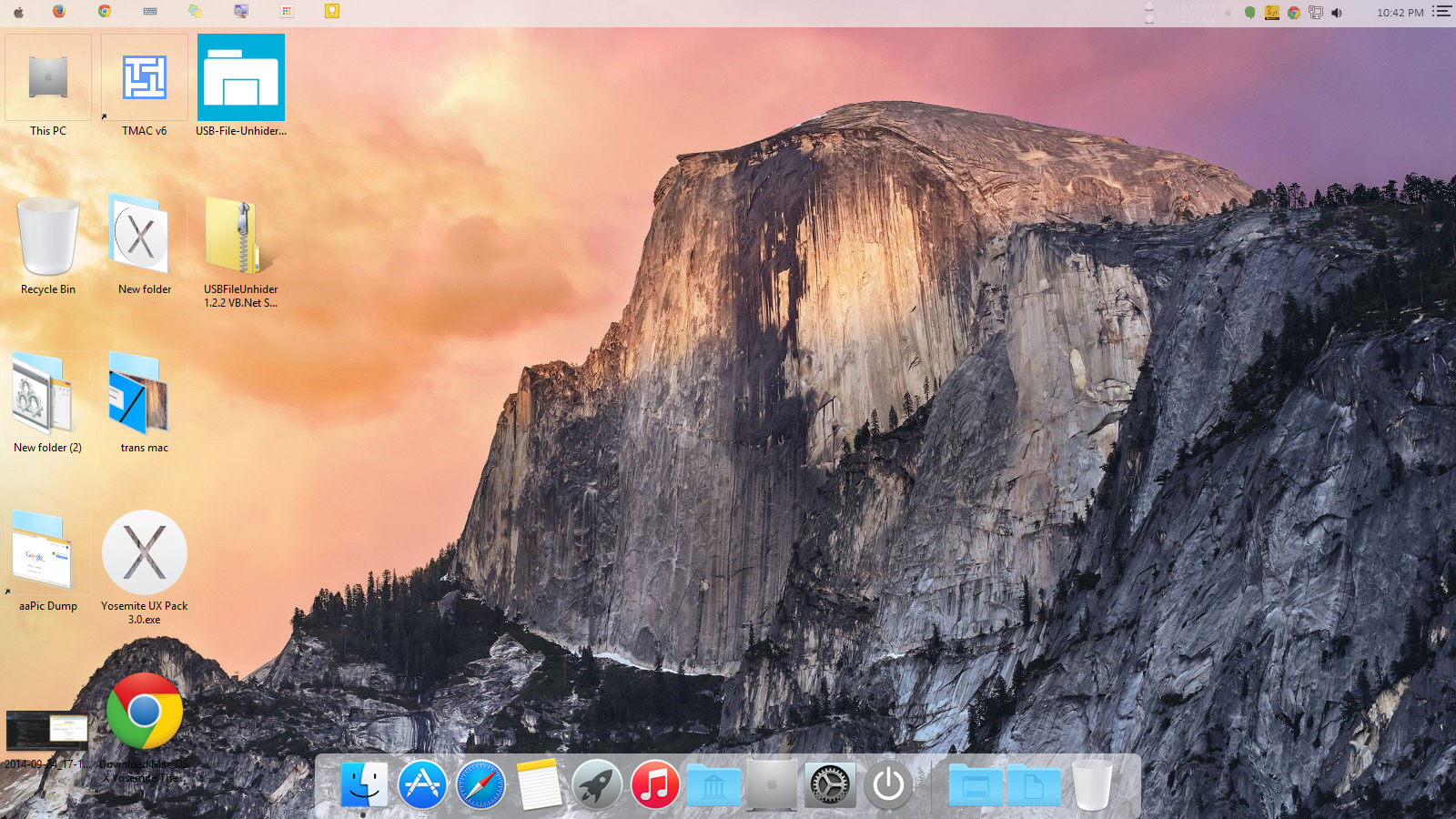 Windows desktop after applying Mac Yosemite theme Windows running with Mac Yosemite theme