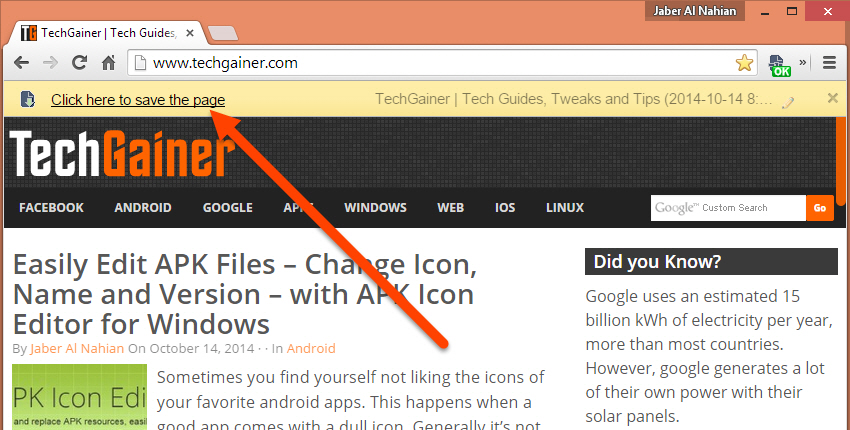 Click to save page