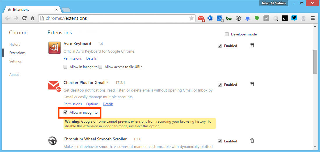 Enable and run a Chrome extension in incognito mode