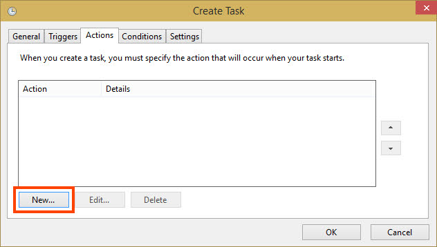 Click New in Actions tab