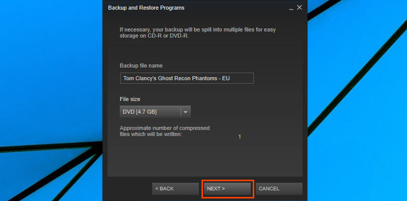 Choose backup type