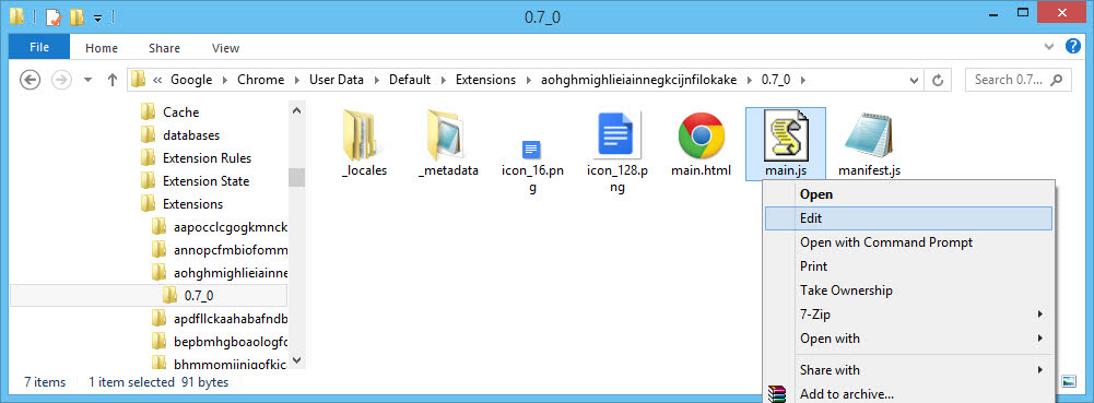 Chrome extension source files