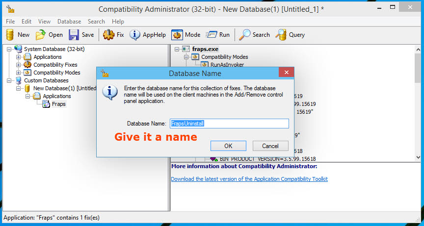 Set Database name