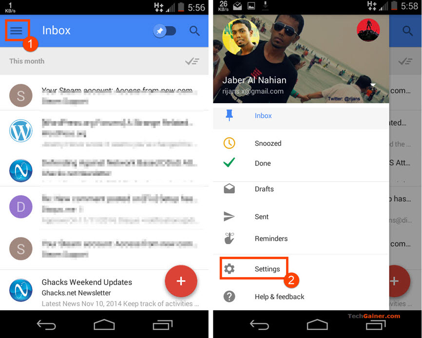 Inbox app settings