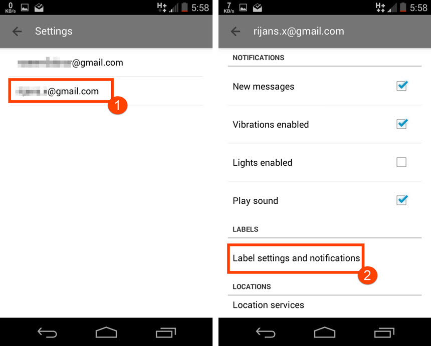 Inbox app label settings