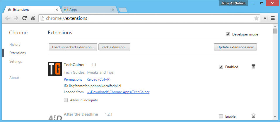 Loaded Chrome extension
