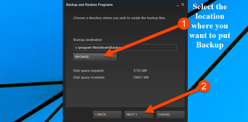 Select the location of Backup