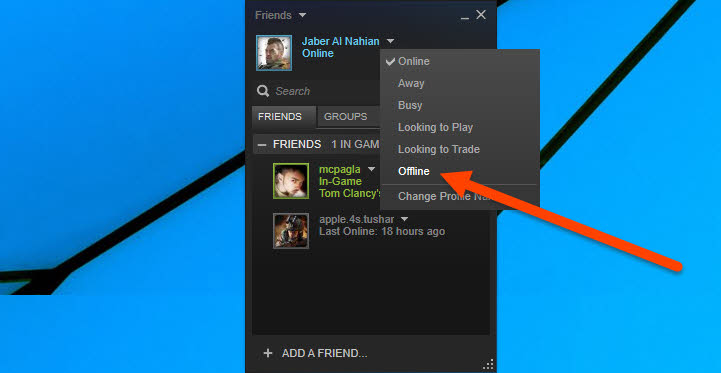 Set status to offline