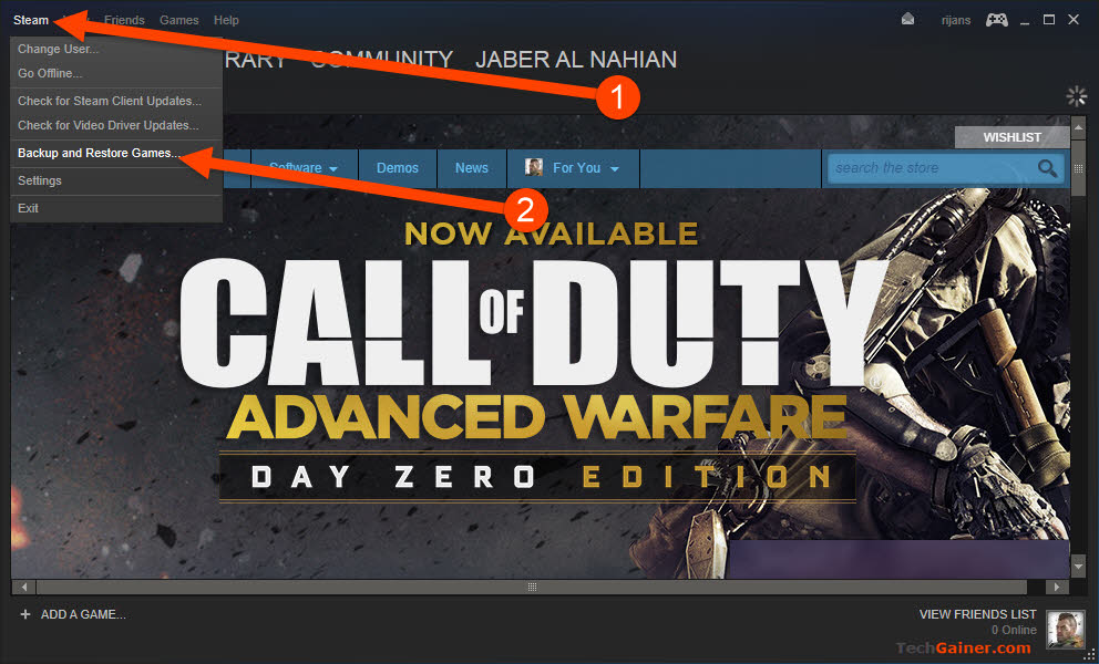 Steam menu