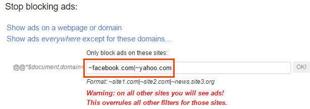 Disable ads for particular domains