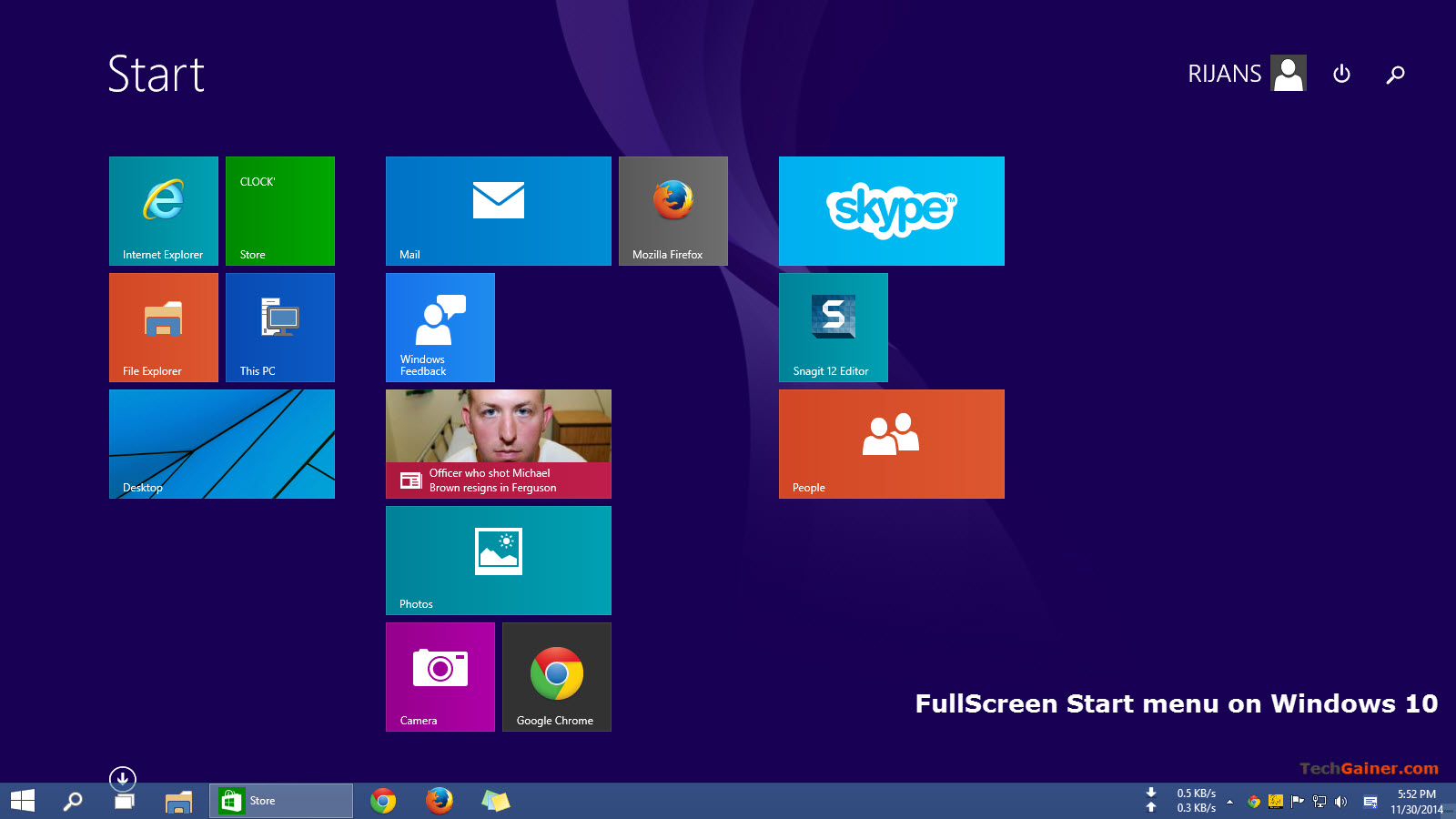 Start screen on Windows 10
