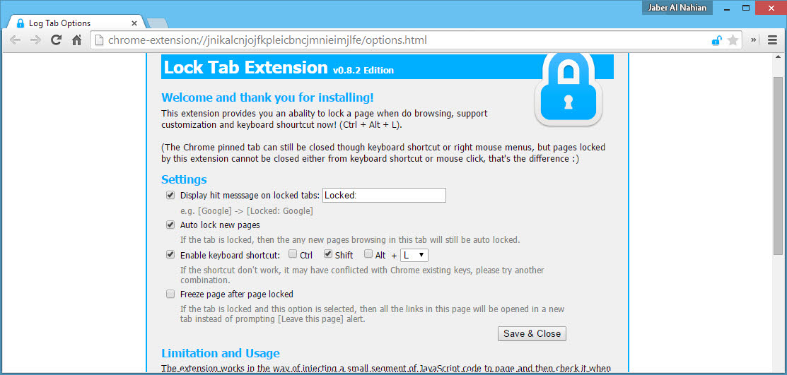 Lock Tab Settings