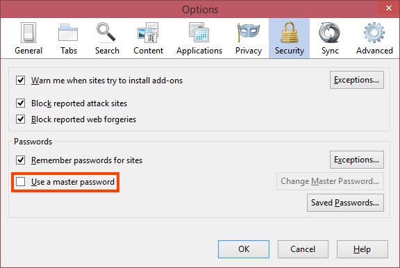 Enable master password