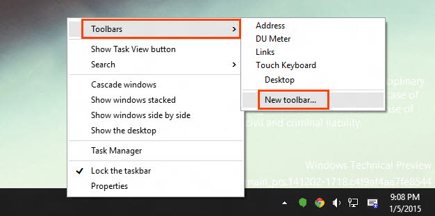Add toolbar to Taskbar