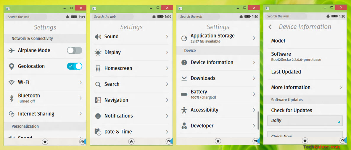 Firefox OS Settings Menu
