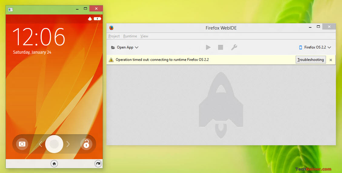 Firefox OS simulator running in an individual window