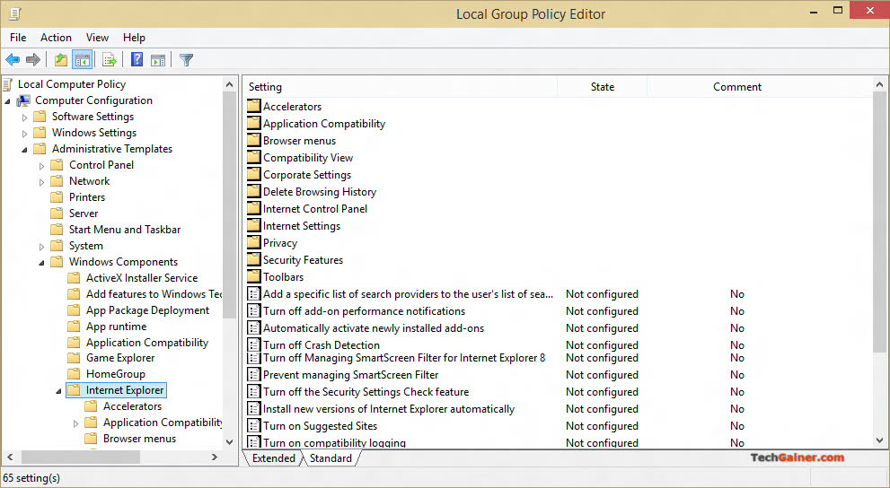 Internet Explorer settings in Group Policy Editor