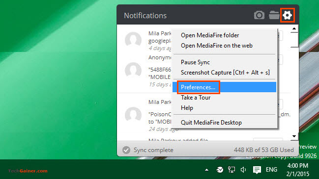 Access MediaFire Preferences