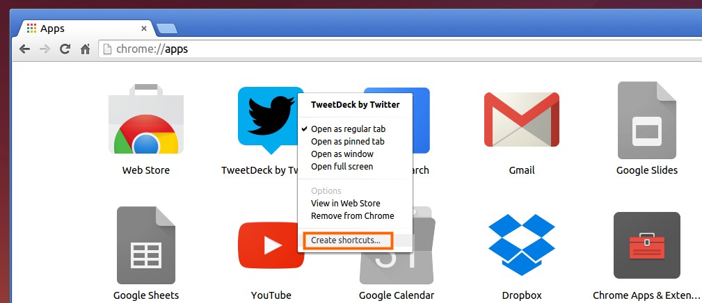 Right-click on Chrome app
