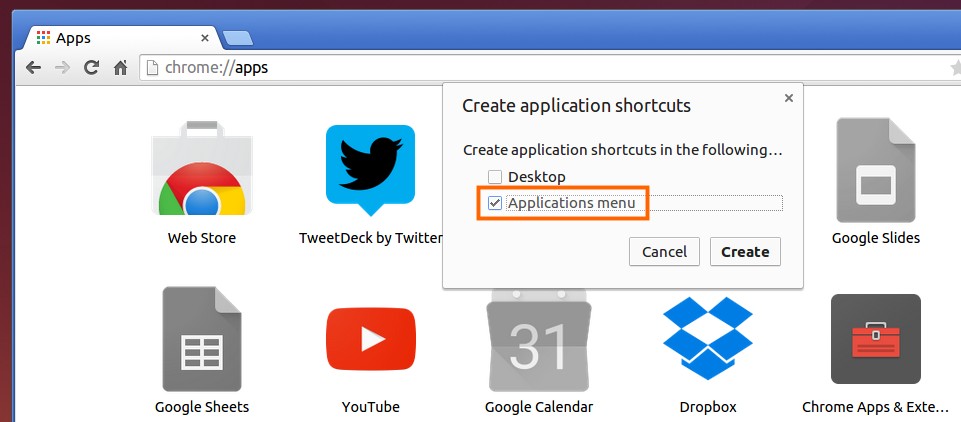 Create Application launcher shortcut