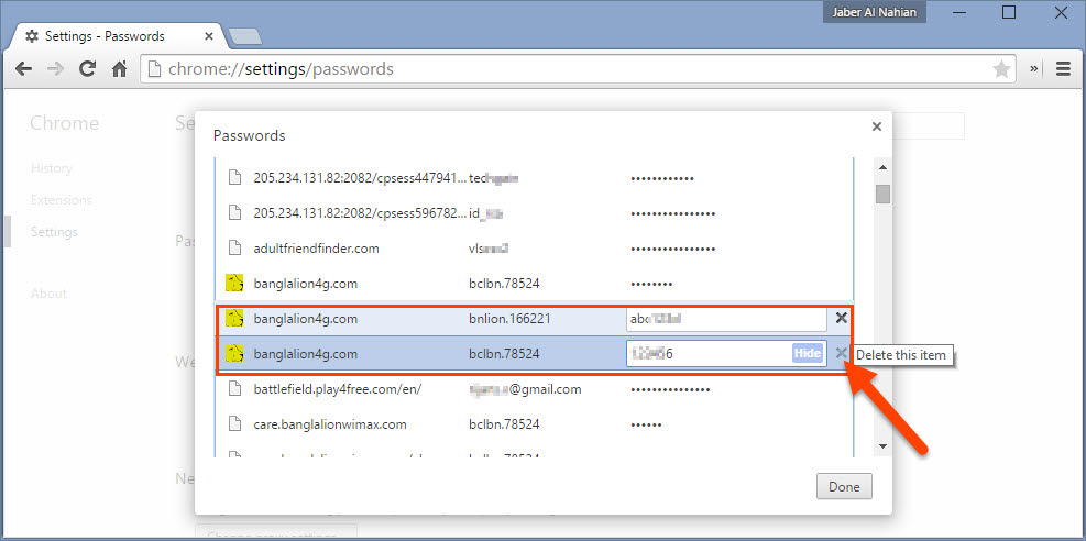 Delete stored old passwords from Chrome