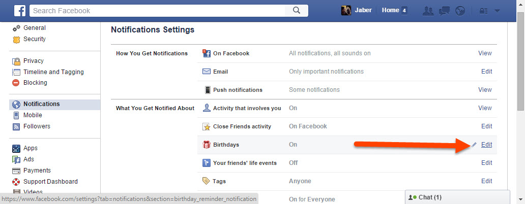 Edit birthday notification settings