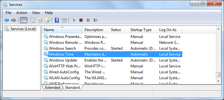 Navigate to Windows Time serivce