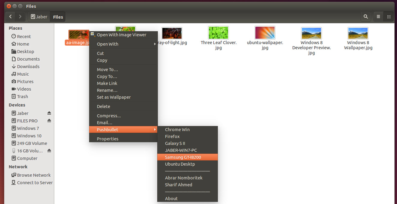Send files to Pushbullet in Ubuntu Files