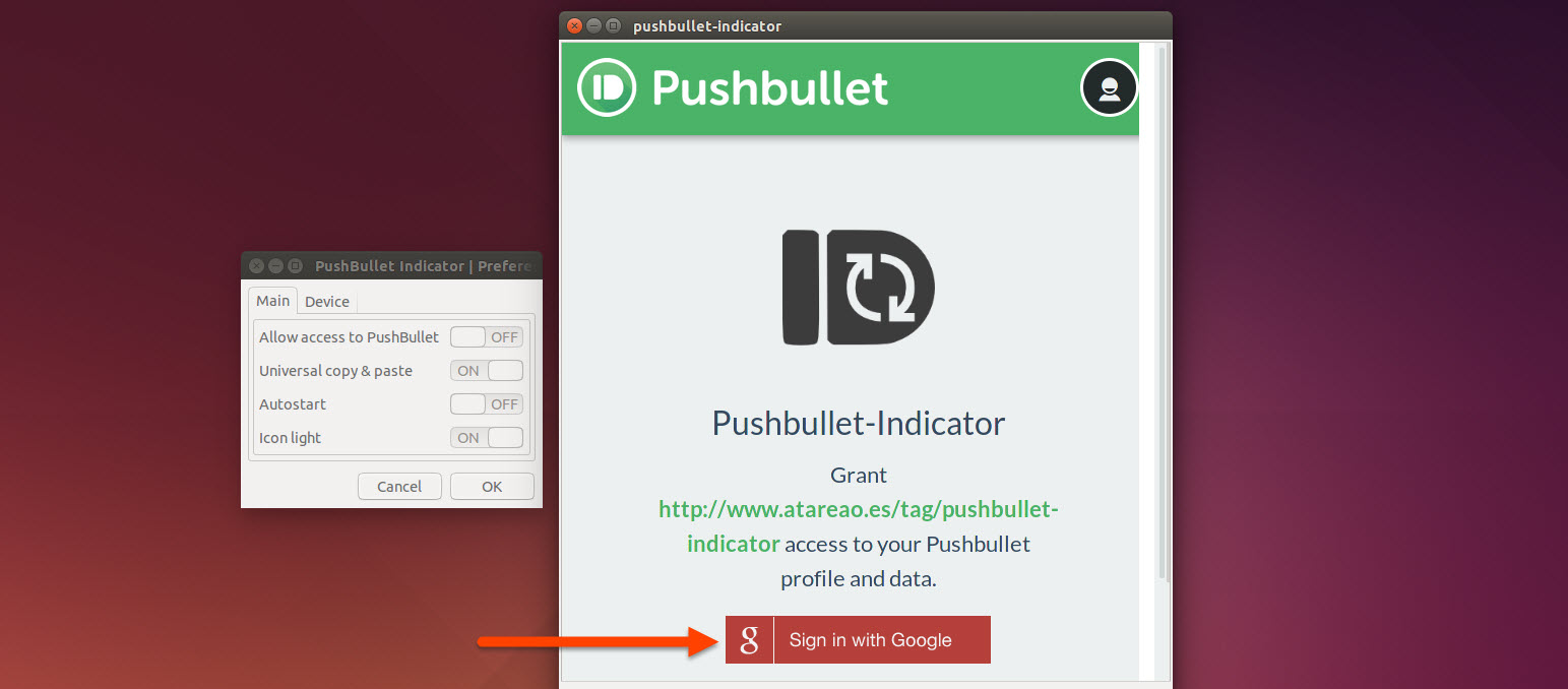Sign in and approve Pushbullet