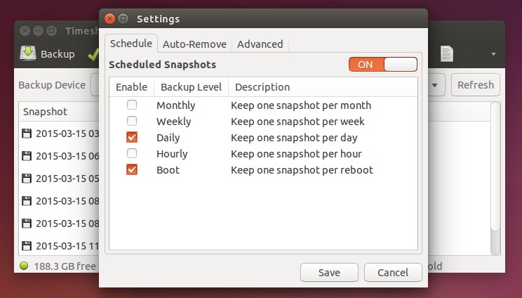 Snapshot creation schedule